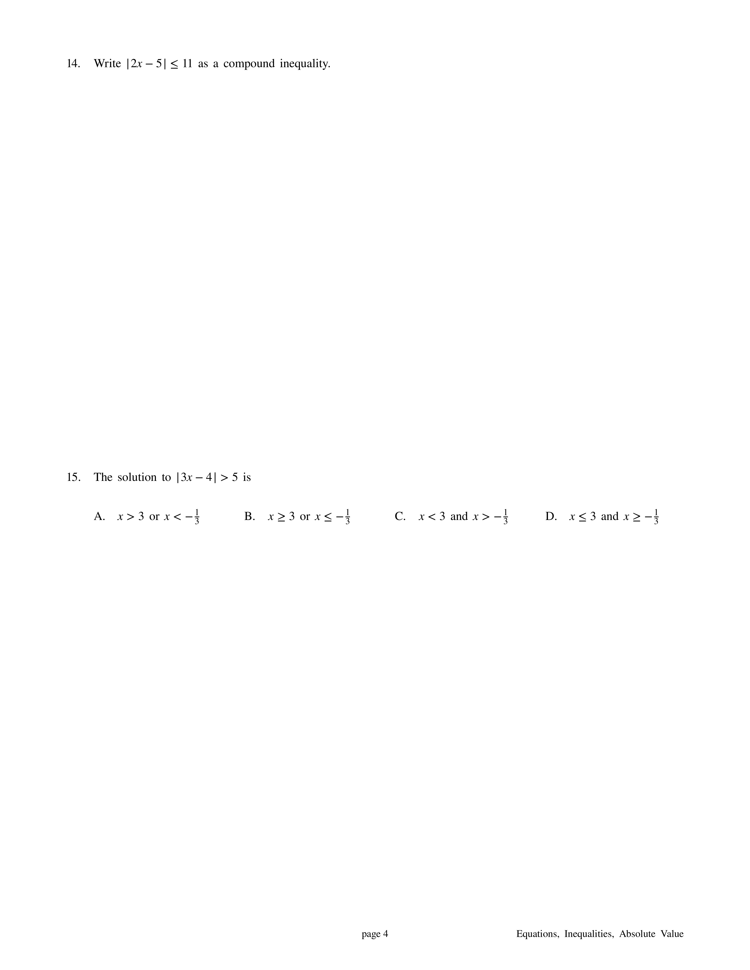 Summative Linear Equations, Inequalities, Absolute Value Felix