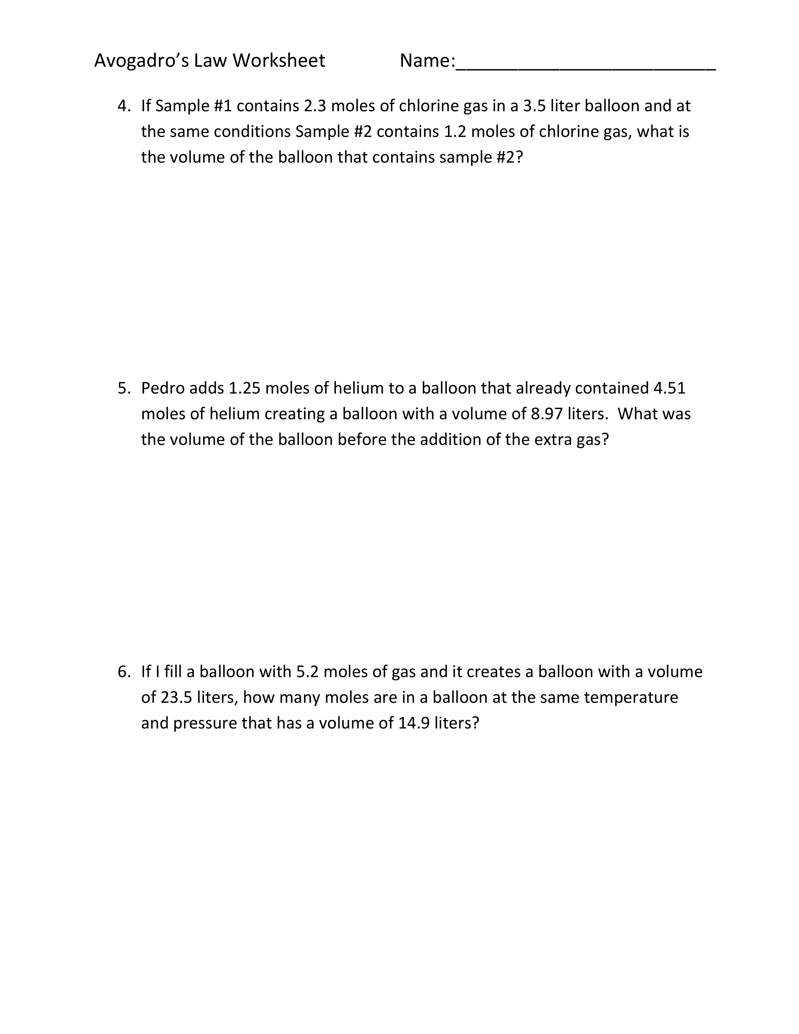 Avogadro's Gas Law Worksheet - Alicia Barrett | Library | Formative